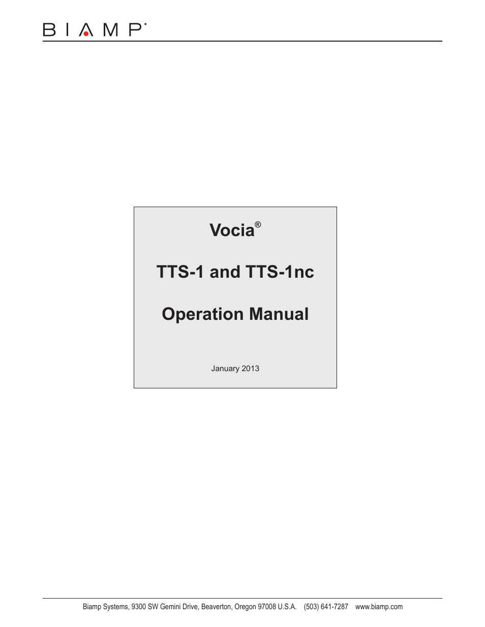 Biamp TTS-1nc User Manual | 12 pages