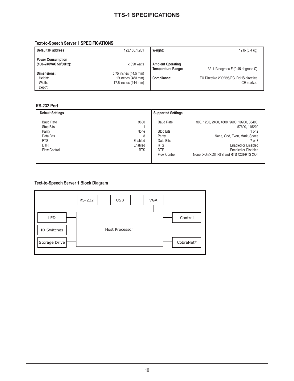Tts-1 specifications | Biamp TTS-1nc User Manual | Page 10 / 12