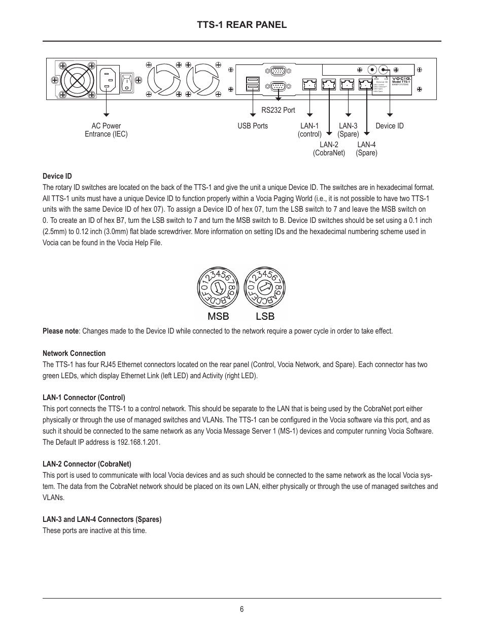 Tts-1 rear panel | Biamp TTS-1nc User Manual | Page 6 / 12