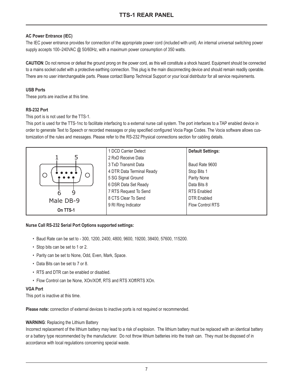 Biamp TTS-1nc User Manual | Page 7 / 12