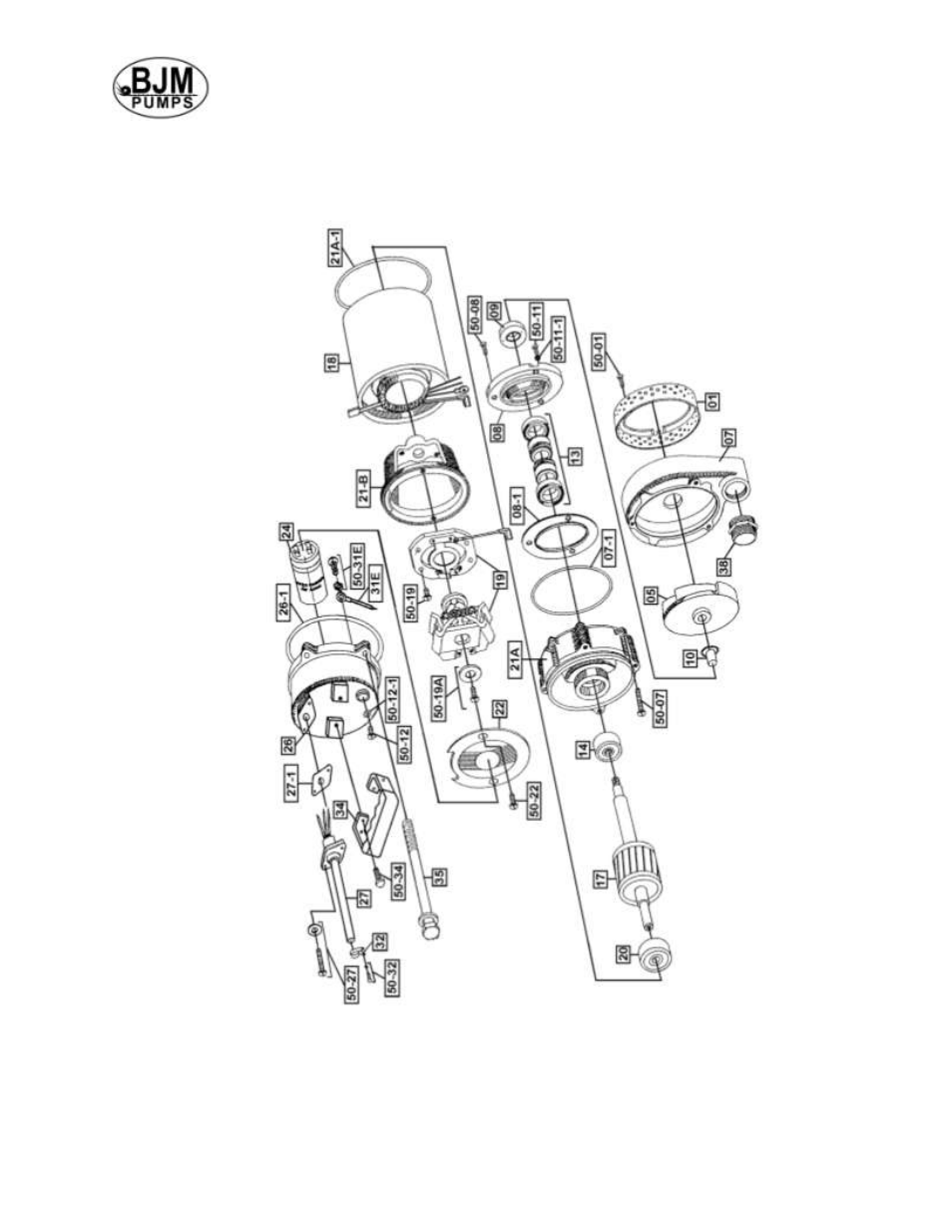 Exploded view of j400, jx400ss | BJM Pumps JX SERIES SIDE DISCHARGE Electric Submersible Pumps User Manual | Page 17 / 42