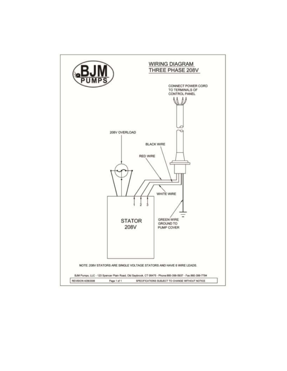 Three phase wiring diagram, 208v | BJM Pumps JX SERIES SIDE DISCHARGE Electric Submersible Pumps User Manual | Page 31 / 42