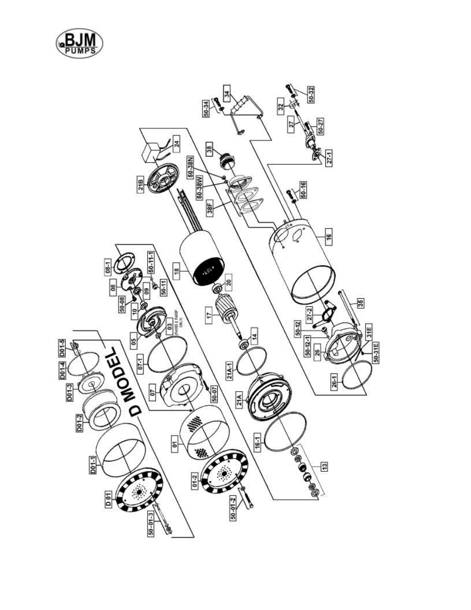 Exploded view of r250, r400 & r400d, r400p | BJM Pumps RX15SS-575T User Manual | Page 17 / 33