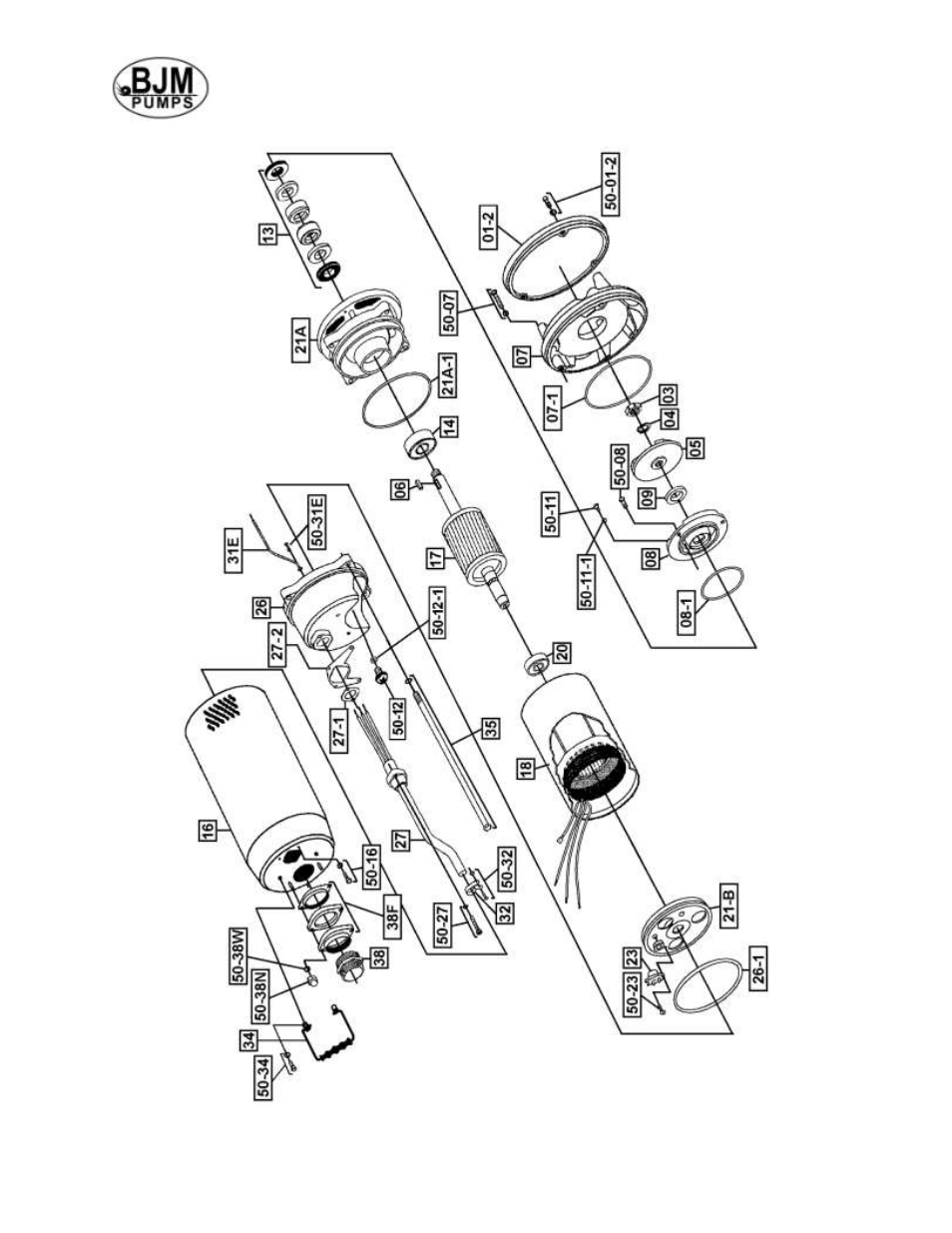 Exploded view of r08, rx08ss, r15, rx15ss | BJM Pumps RX15SS-575T User Manual | Page 19 / 33