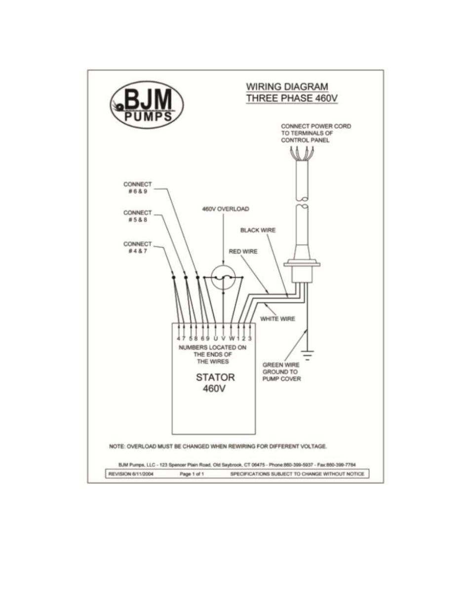 Three phase wiring diagram, Models r08, rx08ss, r15, rx15ss(460v) | BJM Pumps RX15SS-575T User Manual | Page 27 / 33