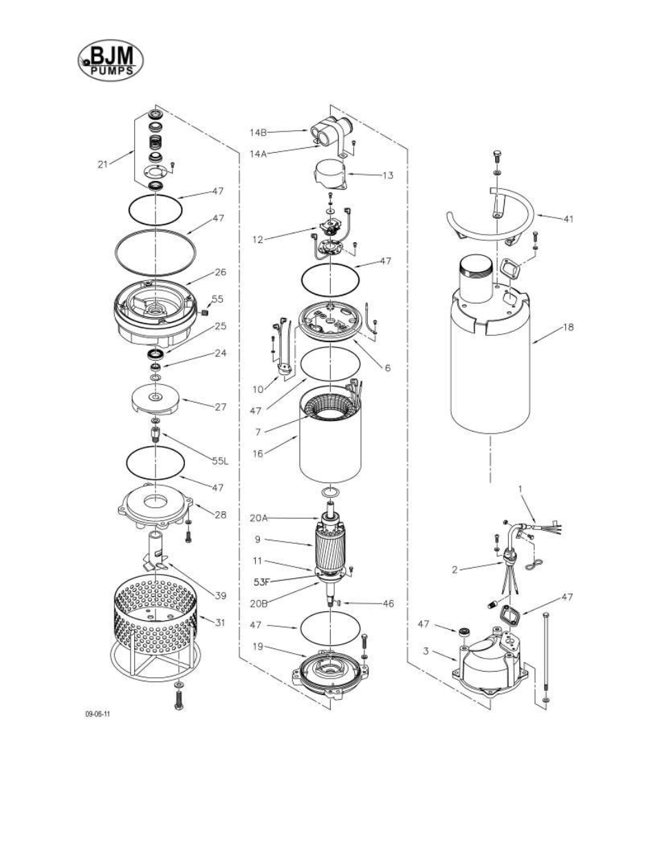 Exploded view lwa1500 & 2200 | BJM Pumps LWA75H-575T User Manual | Page 17 / 36