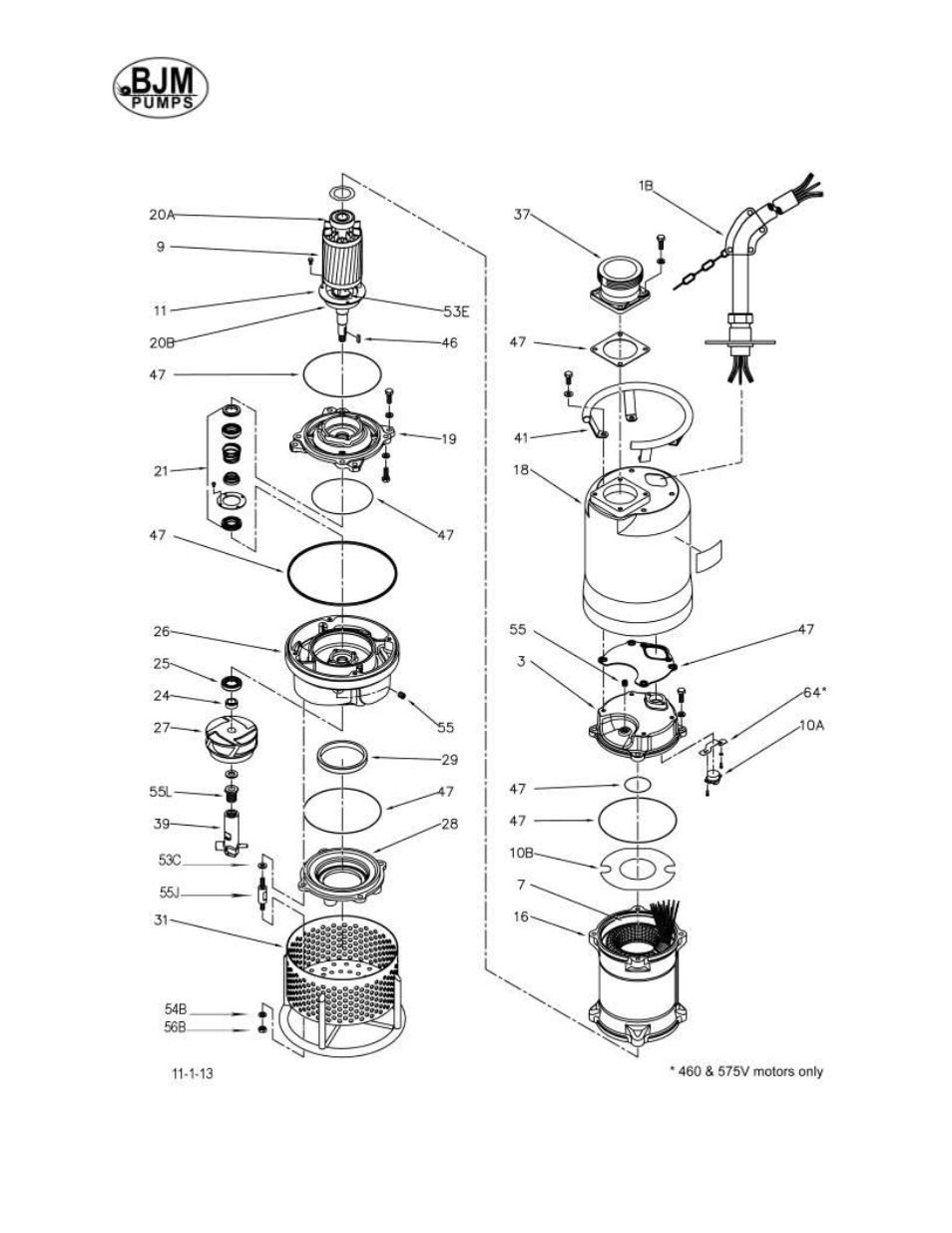 Exploded view lwa55 | BJM Pumps LWA75H-575T User Manual | Page 20 / 36