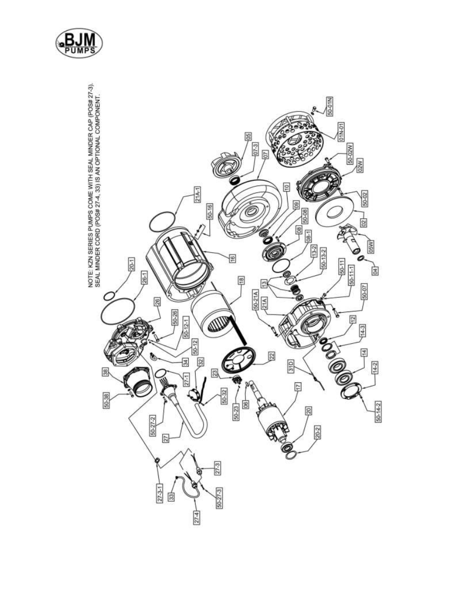 Exploded view of kzn220, 220r, 220l, 220lr | BJM Pumps KZN (R) SERIES HEAVY DUTY AGITATOR TOP DISCHARGE Electric Submersible Pumps User Manual | Page 18 / 33