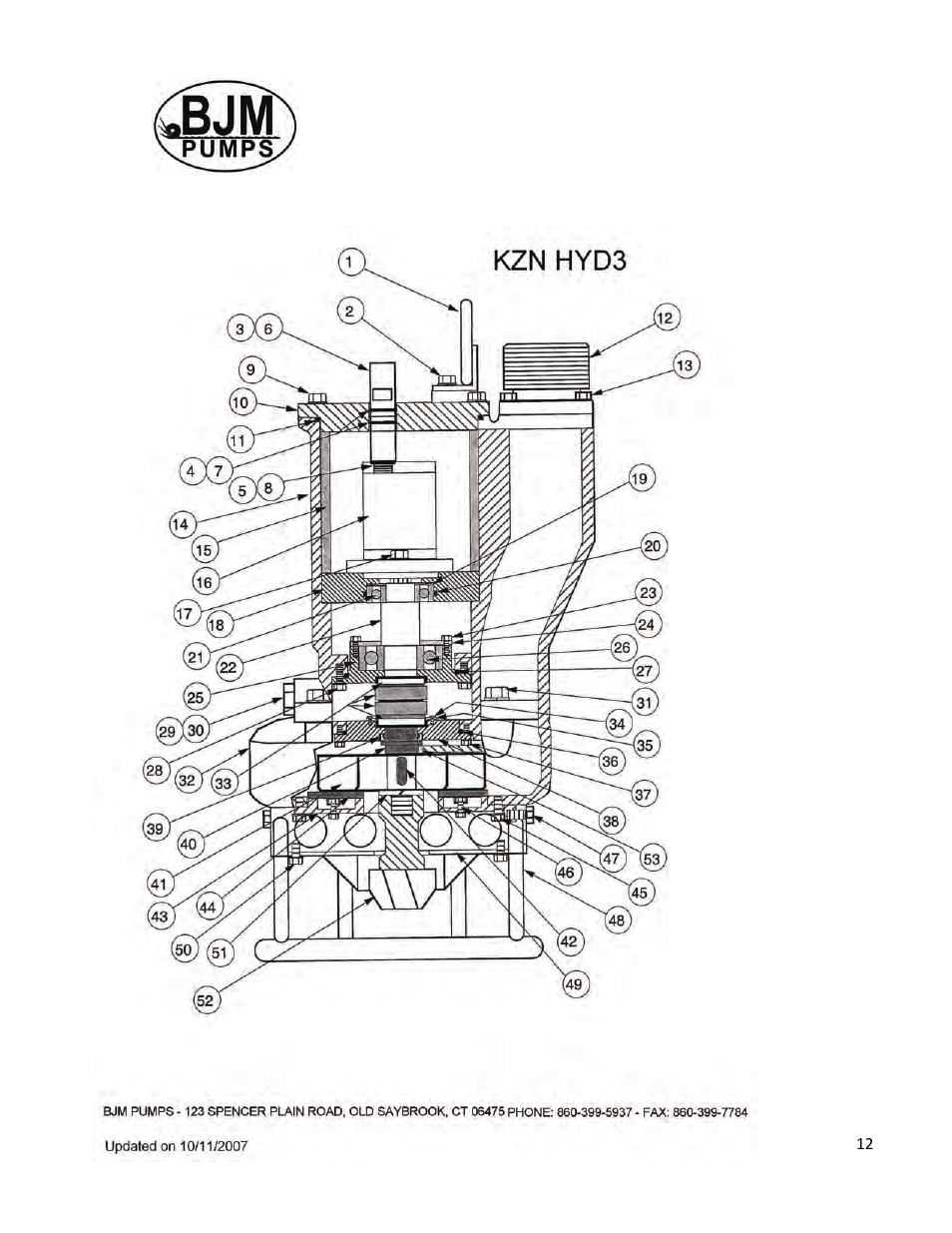 Exploded view of kzn-hyd3(r) | BJM Pumps KZN-HYD6R User Manual | Page 11 / 40