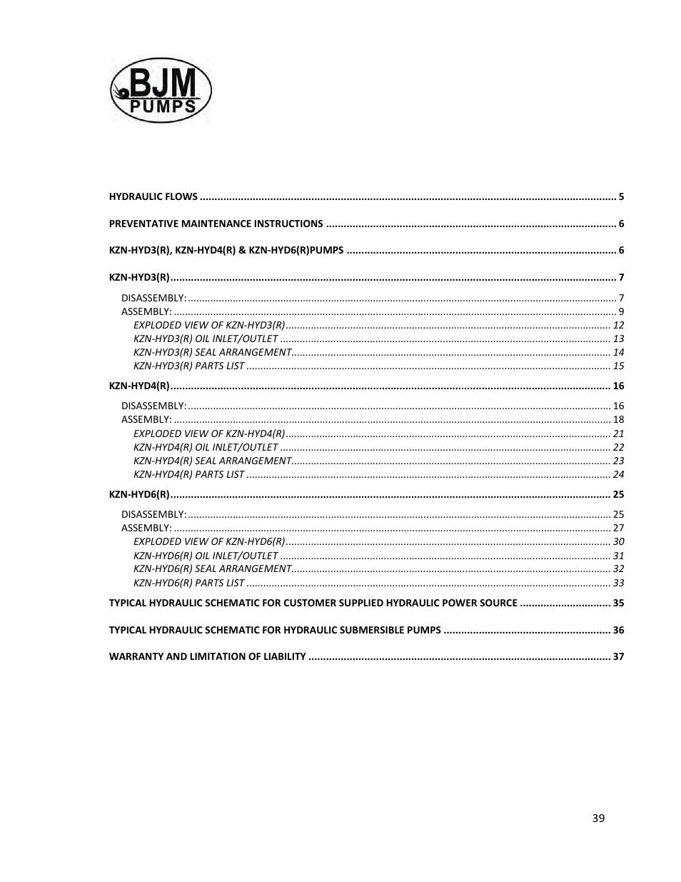 BJM Pumps KZN-HYD6R User Manual | Page 3 / 40