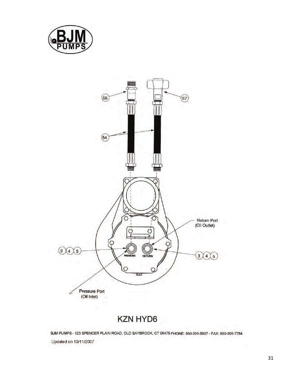 Kzn-hyd6(r) oil inlet/outlet | BJM Pumps KZN-HYD6R User Manual | Page 30 / 40