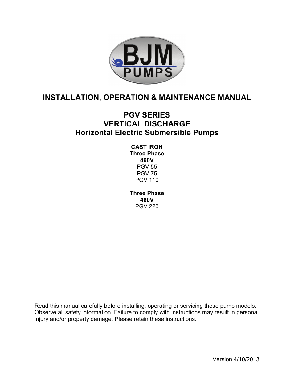 BJM Pumps PGV220-575T User Manual | 30 pages