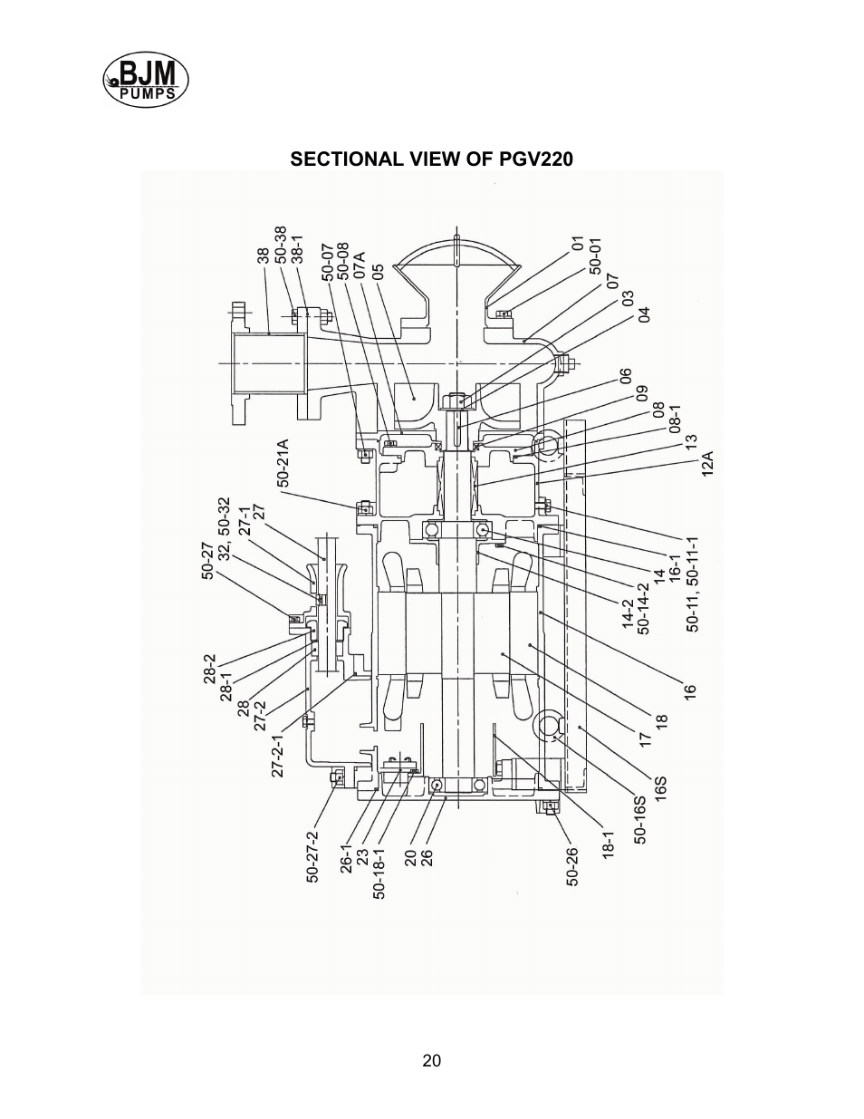 Sectional view of pgv220 | BJM Pumps PGV220-575T User Manual | Page 20 / 30