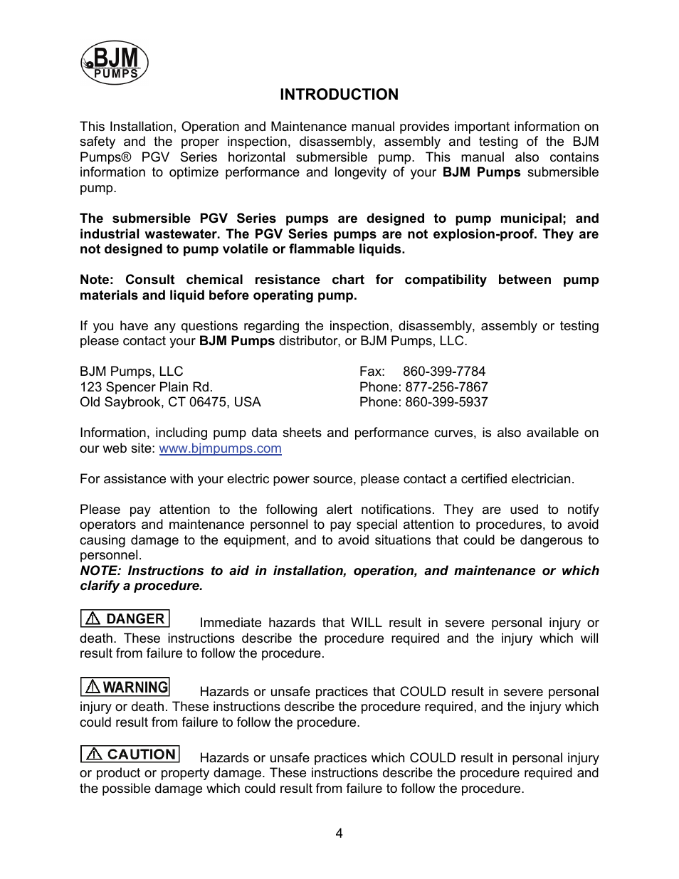 Introduction | BJM Pumps PGV220-575T User Manual | Page 4 / 30