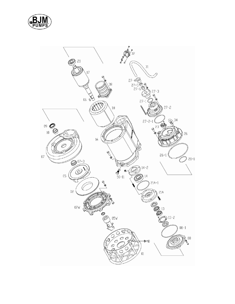 Exploded view of haz37, 55, 55ch, 75 | BJM Pumps HAZ75-575T User Manual | Page 17 / 27