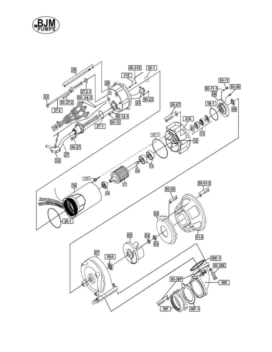 Exploded view of s55c, sx55css, s75c, sx75css | BJM Pumps SX75CSS-575T User Manual | Page 20 / 37