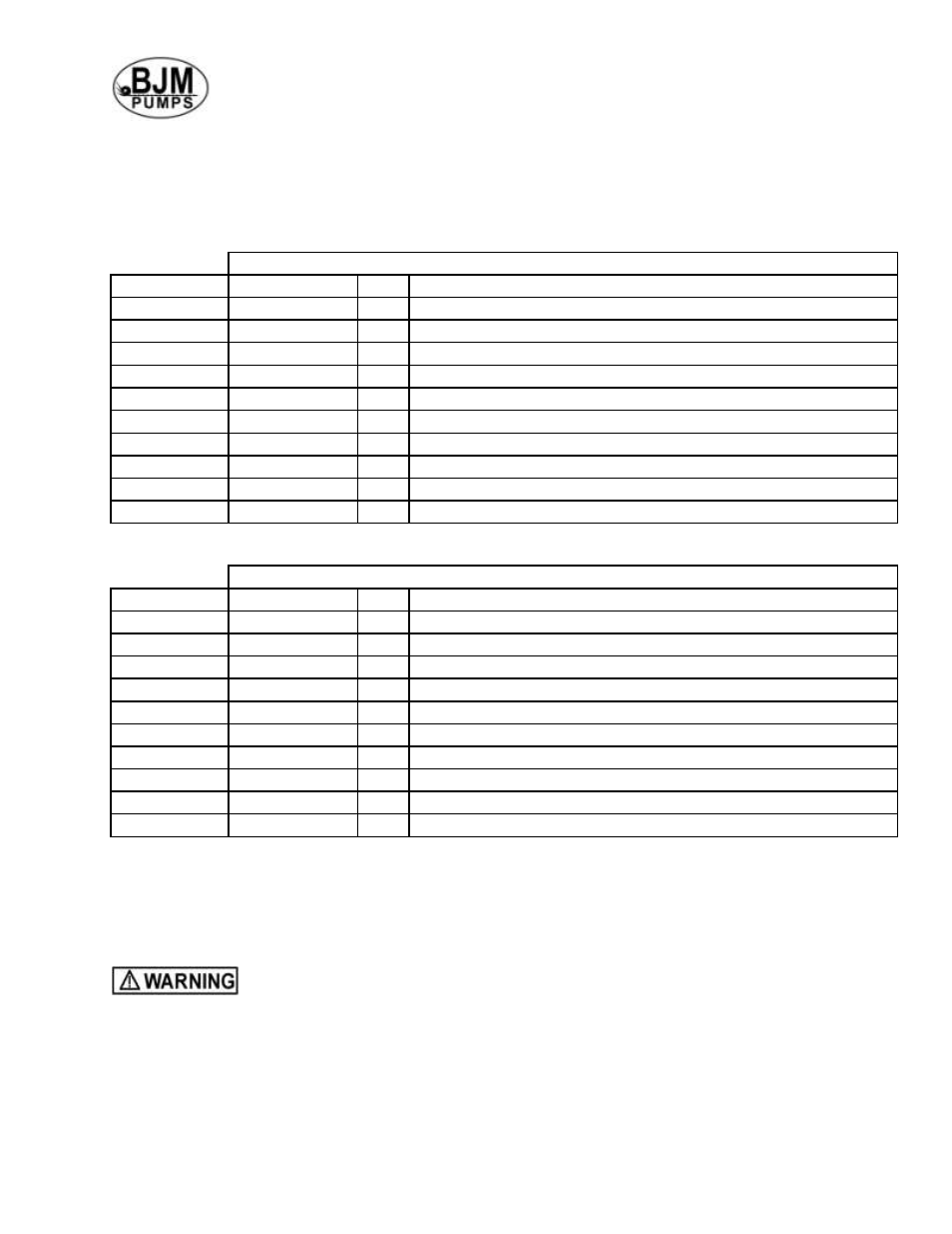 Oil fill quantity/type, Pump installation | BJM Pumps SX75CSS-575T User Manual | Page 7 / 37