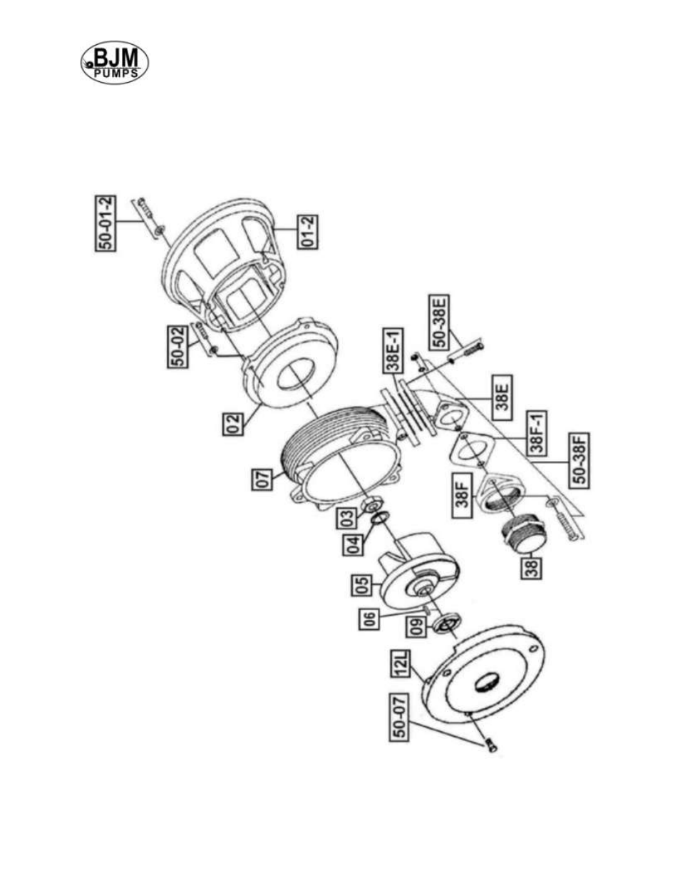 Exploded view of xp-sk15c (2hp), Bjm wet end assembly for eim fm motor | BJM Pumps XP-SK150C-575T User Manual | Page 11 / 43