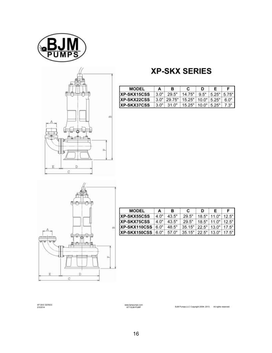 Xp-skx dimensional drawing | BJM Pumps XP-SKX150CSS User Manual | Page 16 / 42