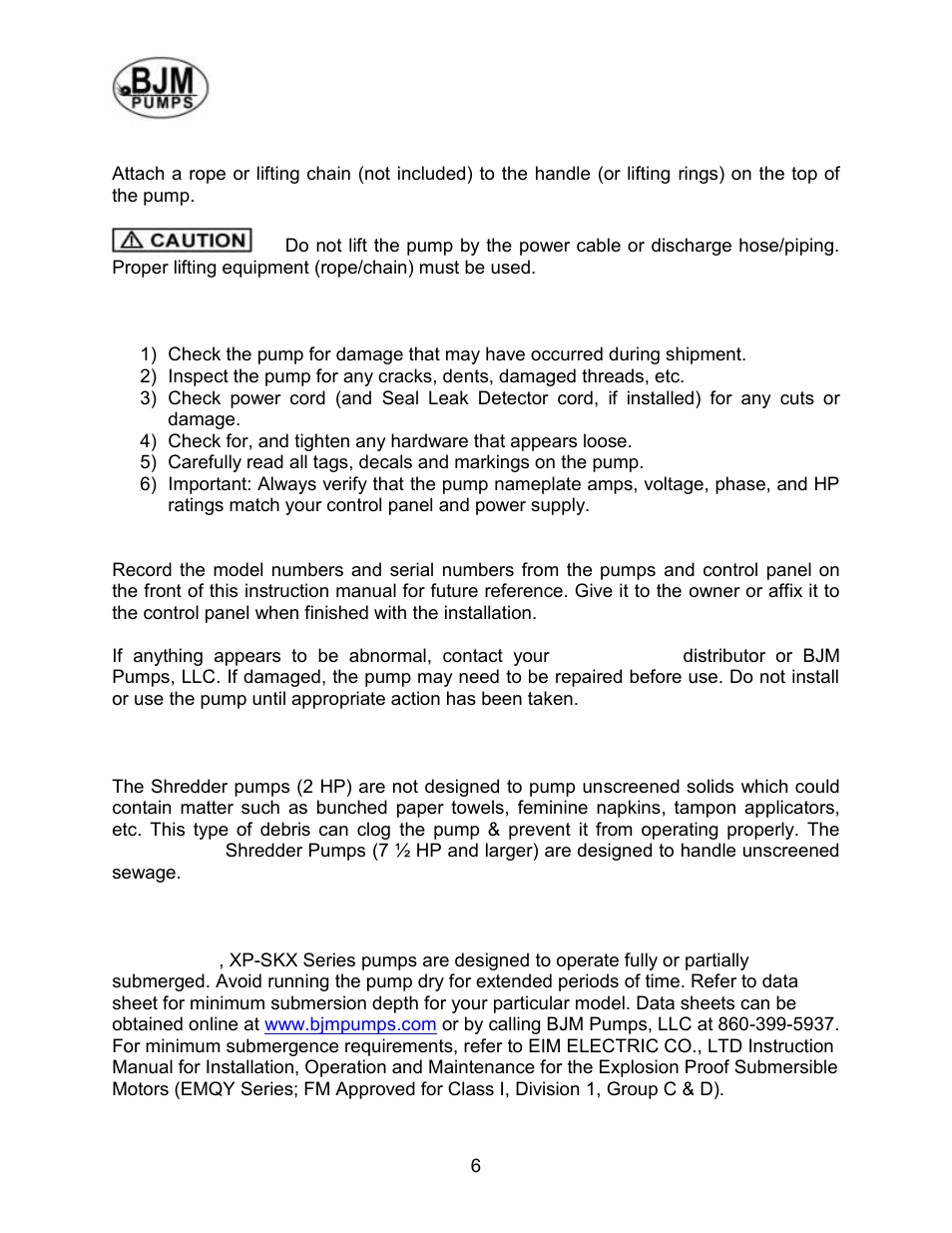 Pre-installation inspection, Pump installation, Positioning the pump | BJM Pumps XP-SKX150CSS User Manual | Page 6 / 42