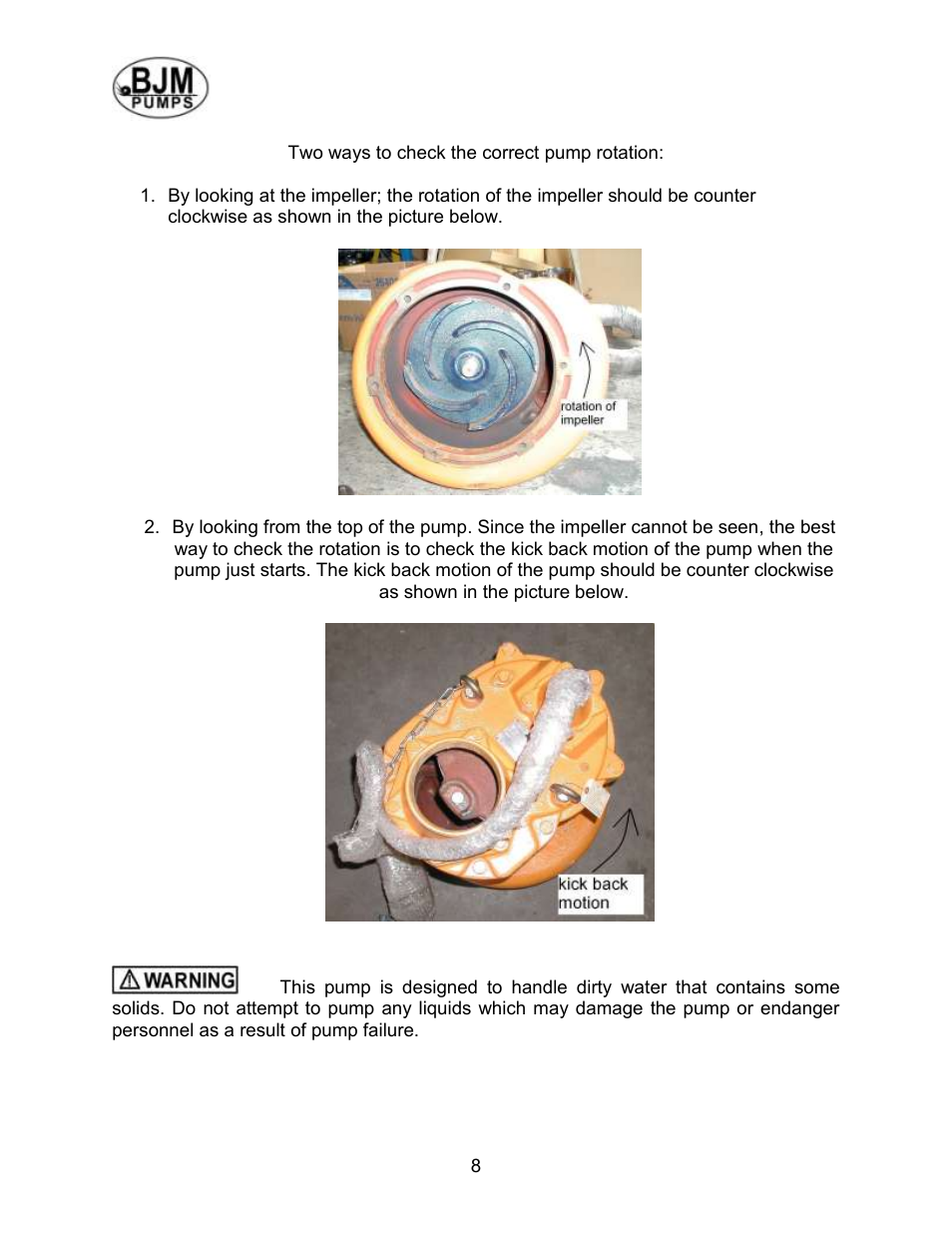 Pump operation | BJM Pumps XP-SKX150CSS User Manual | Page 8 / 42