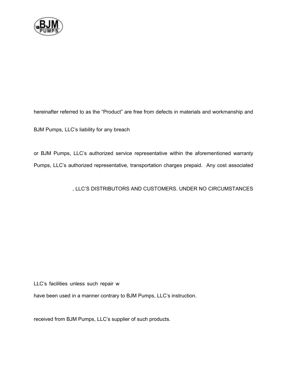 Warranty and limitation of liability | BJM Pumps JX-F SERIES SIDE DISCHARGE Electric Submersible Pumps User Manual | Page 33 / 38