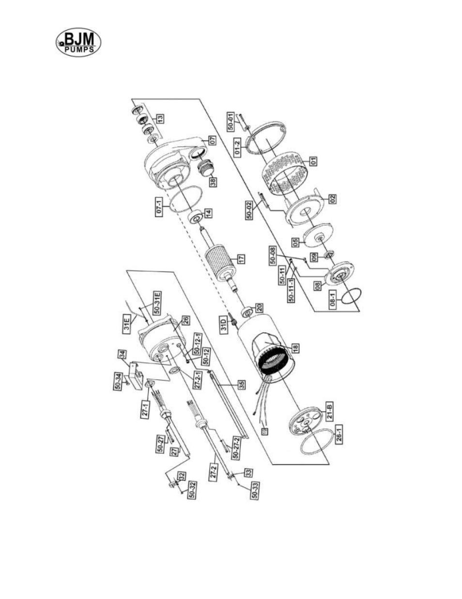 Exploded view of j750-f, j1500h-f & j1500hss f | BJM Pumps JX1500HSS-F User Manual | Page 17 / 29