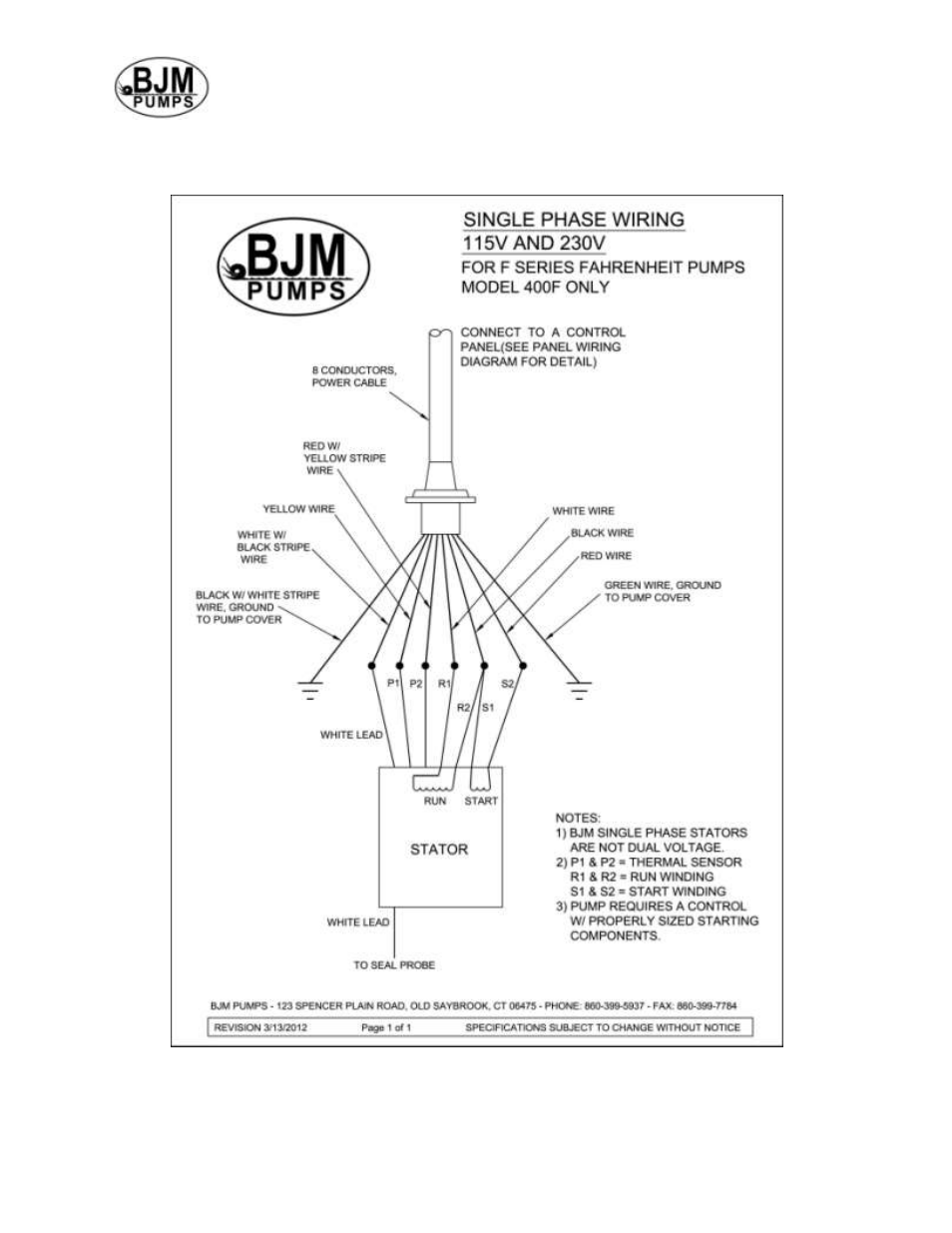 Single phase wiring diagram, 115v & 230v, Models: j400-f & jx400-f | BJM Pumps JX1500HSS-F User Manual | Page 21 / 29