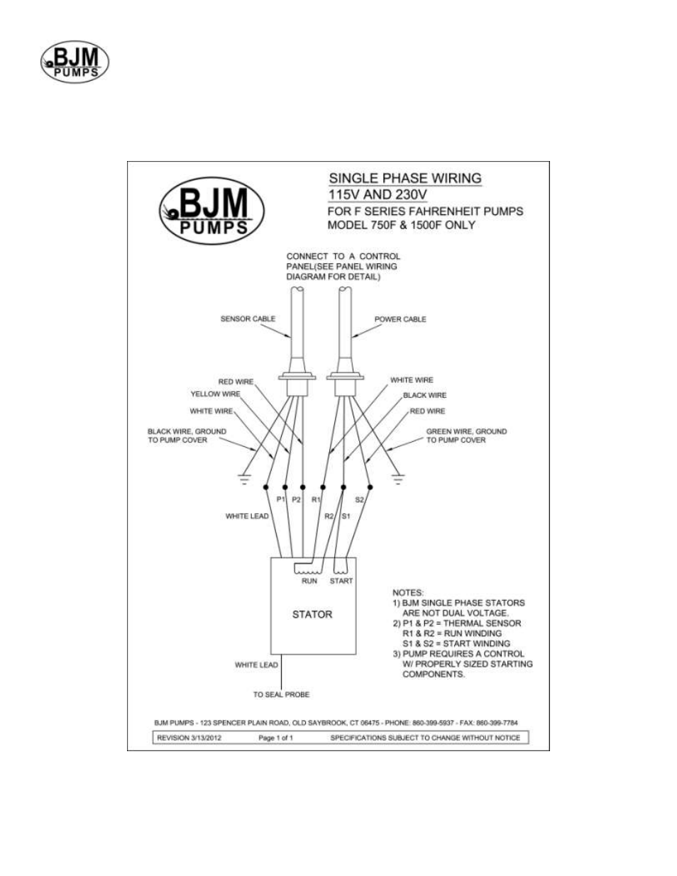 Single phase wiring diagram, 115v & 230v, Models s1500cf, sx750cssf & sx1500cssf | BJM Pumps SX1500CSS-F User Manual | Page 19 / 26