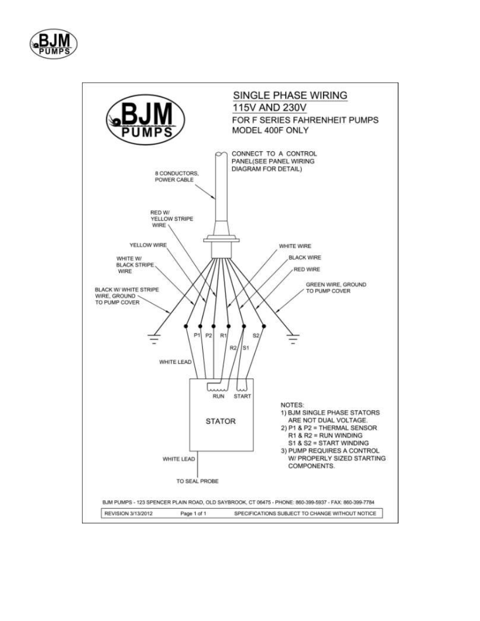 Single phase wiring diagrams 115v & 230v, Models sv400f | BJM Pumps SV1500F-230 User Manual | Page 18 / 26