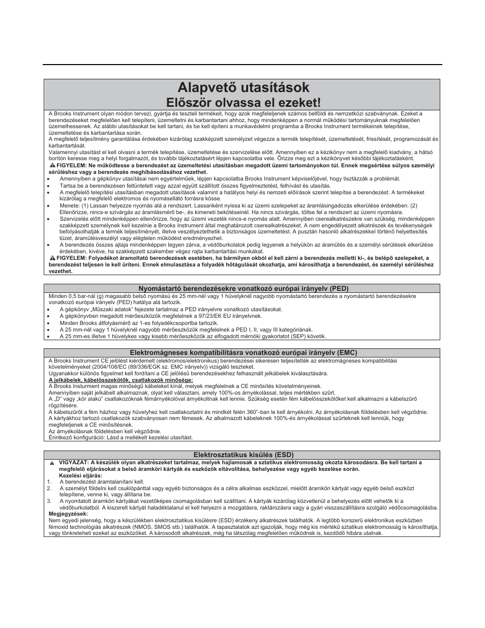 Alapvetę utasítások, Elęször olvassa el ezeket, Installation and operation manual | Brooks Instrument SLA5810/20 User Manual | Page 38 / 50