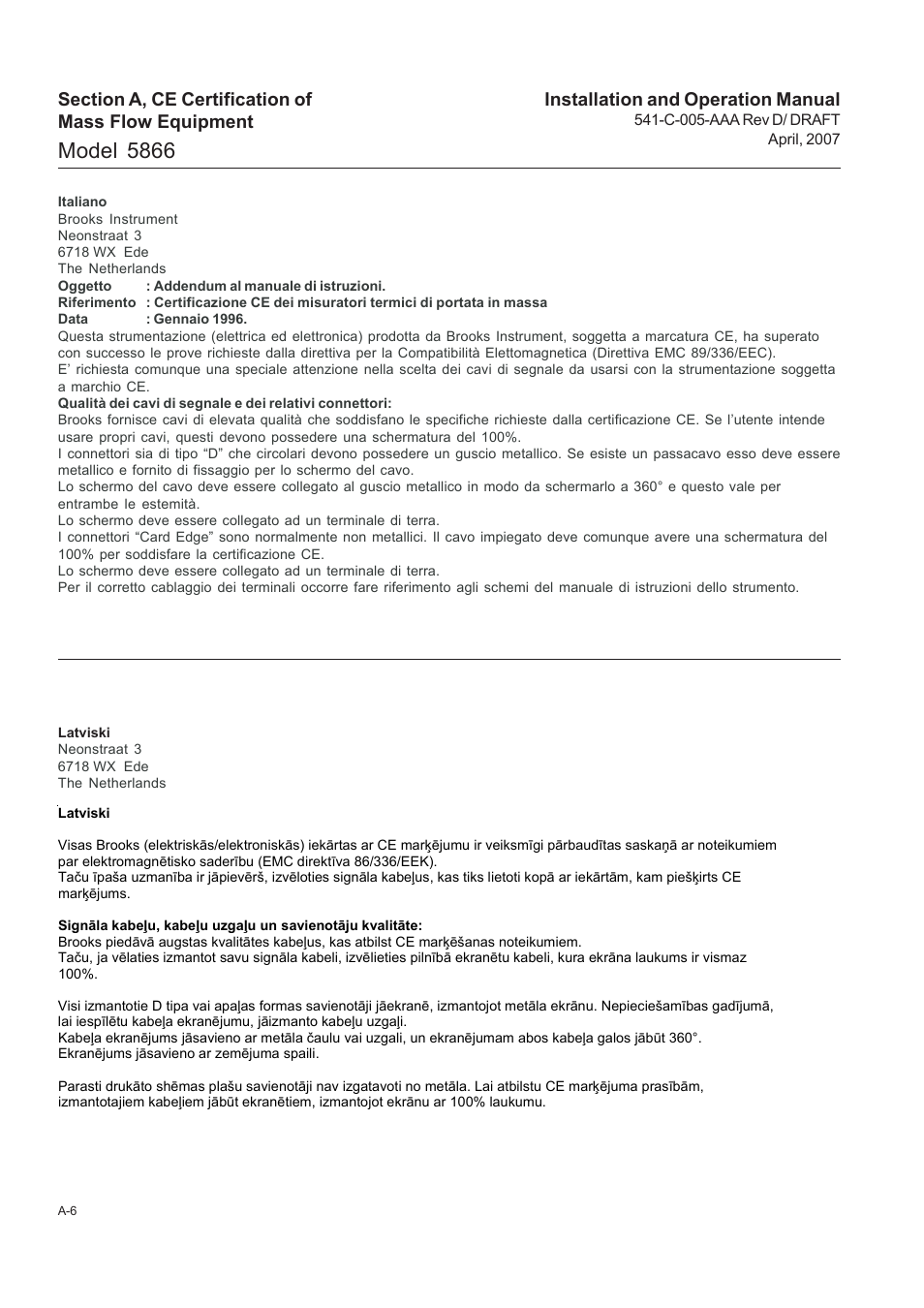 Model 5866, Installation and operation manual | Brooks Instrument 5866M User Manual | Page 55 / 65