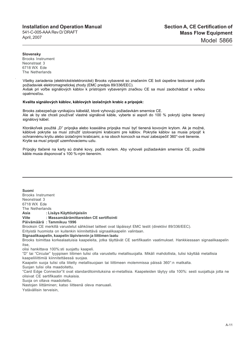 Model 5866 | Brooks Instrument 5866M User Manual | Page 60 / 65