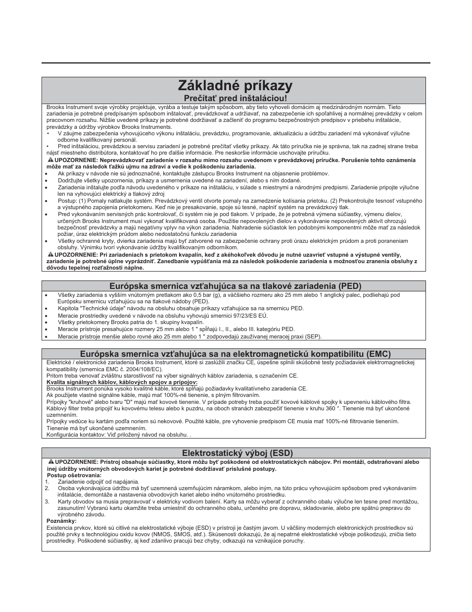 Základné príkazy, Brooks, 4800 series | Preþítaģ pred inštaláciou, Elektrostatický výboj (esd) | Brooks Instrument 4800 Series User Manual | Page 45 / 50