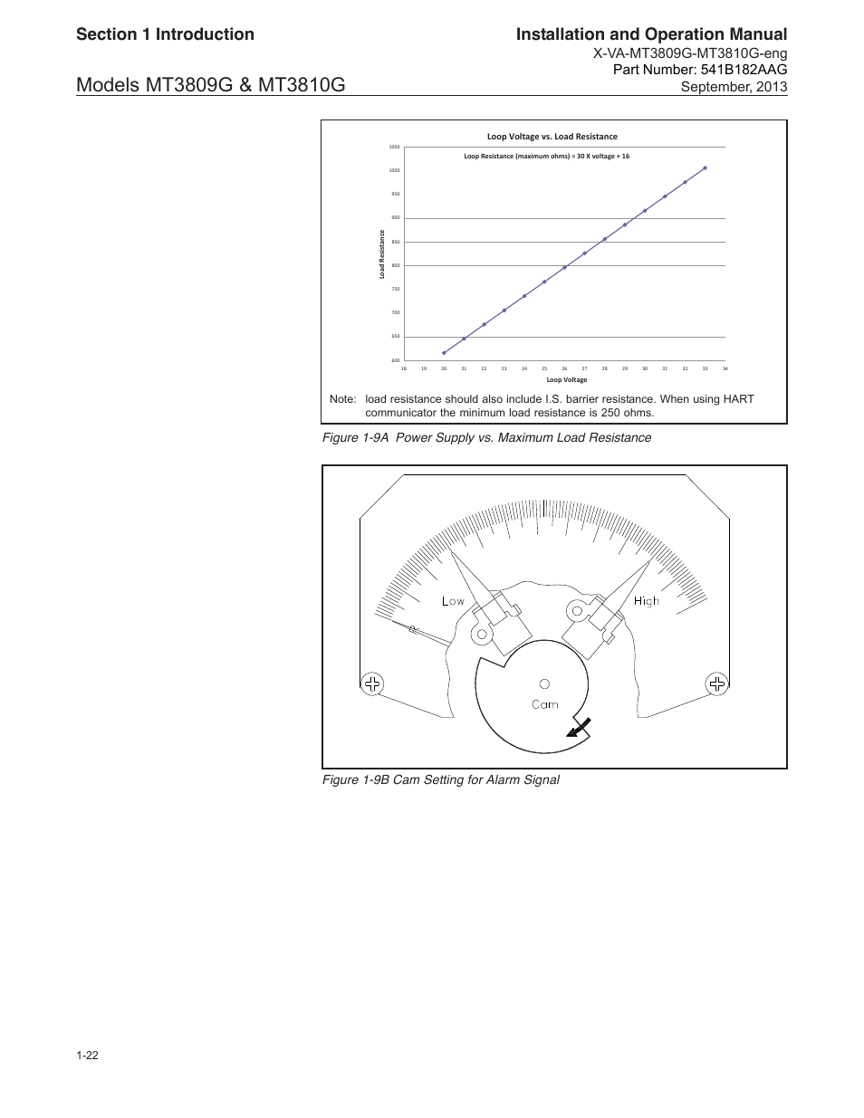 Installation and operation manual, Figure 1-9b cam setting for alarm signal | Brooks Instrument MT3809G User Manual | Page 28 / 78