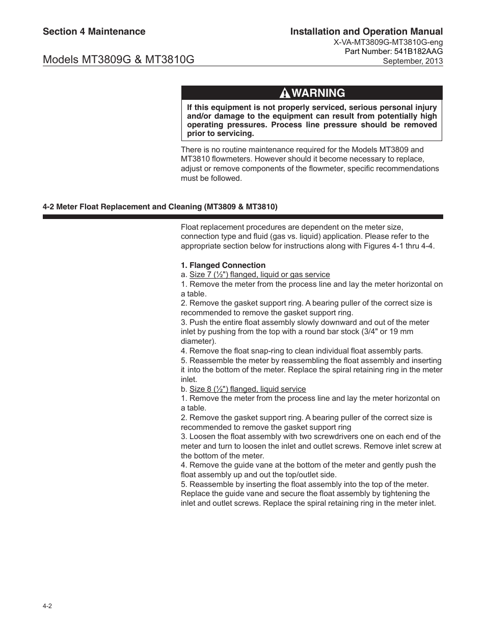 Warning | Brooks Instrument MT3809G User Manual | Page 48 / 78