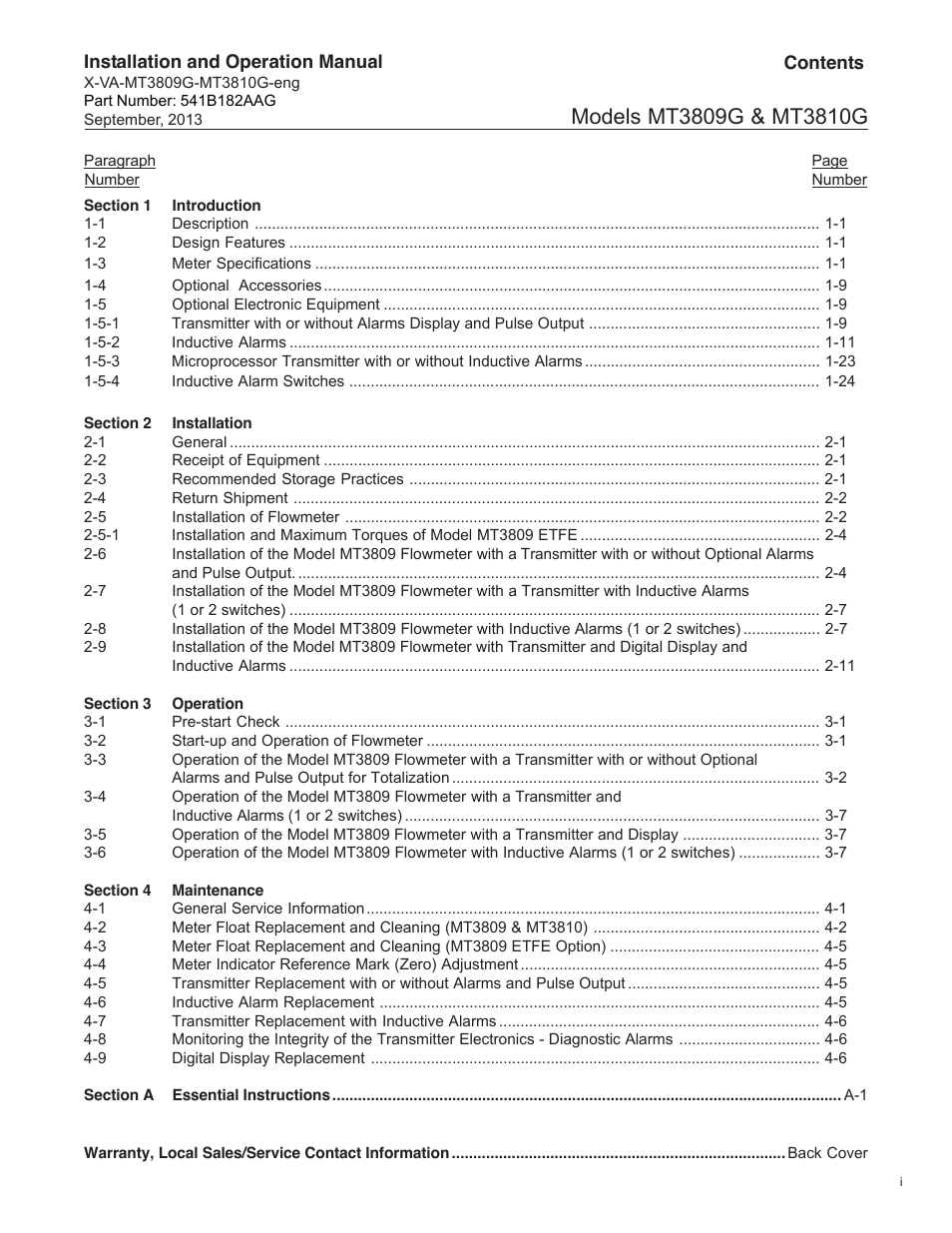 Brooks Instrument MT3809G User Manual | Page 5 / 78