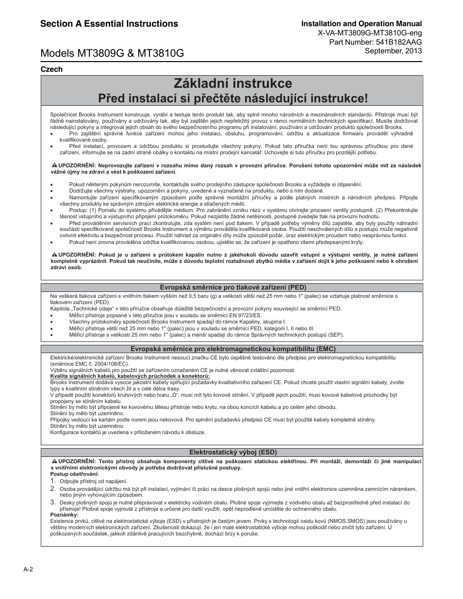 Základní instrukce | Brooks Instrument MT3809G User Manual | Page 58 / 78