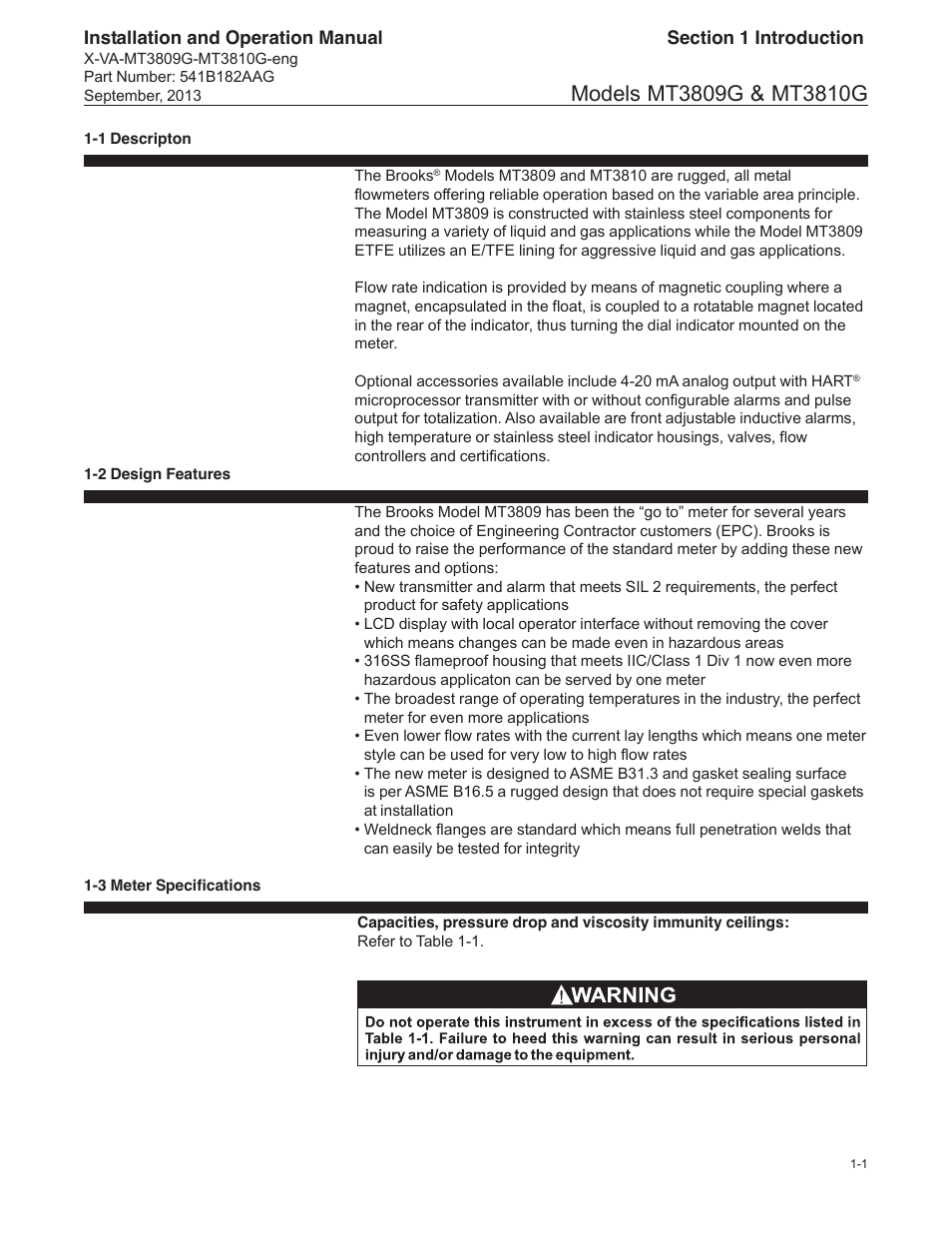 Brooks Instrument MT3809G User Manual | Page 7 / 78