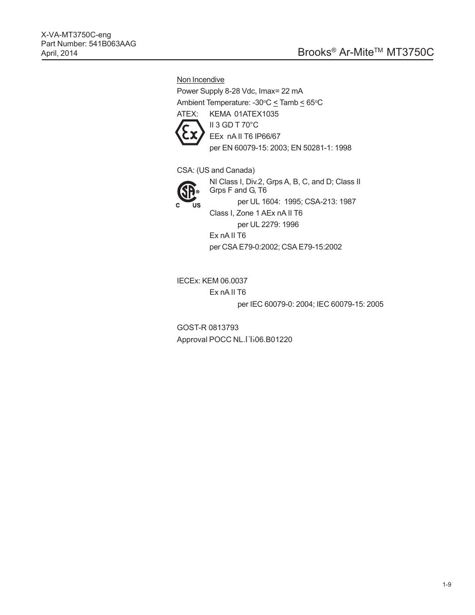 Brooks, Ar-mite, Mt3750c | Brooks Instrument 3750 User Manual | Page 15 / 64