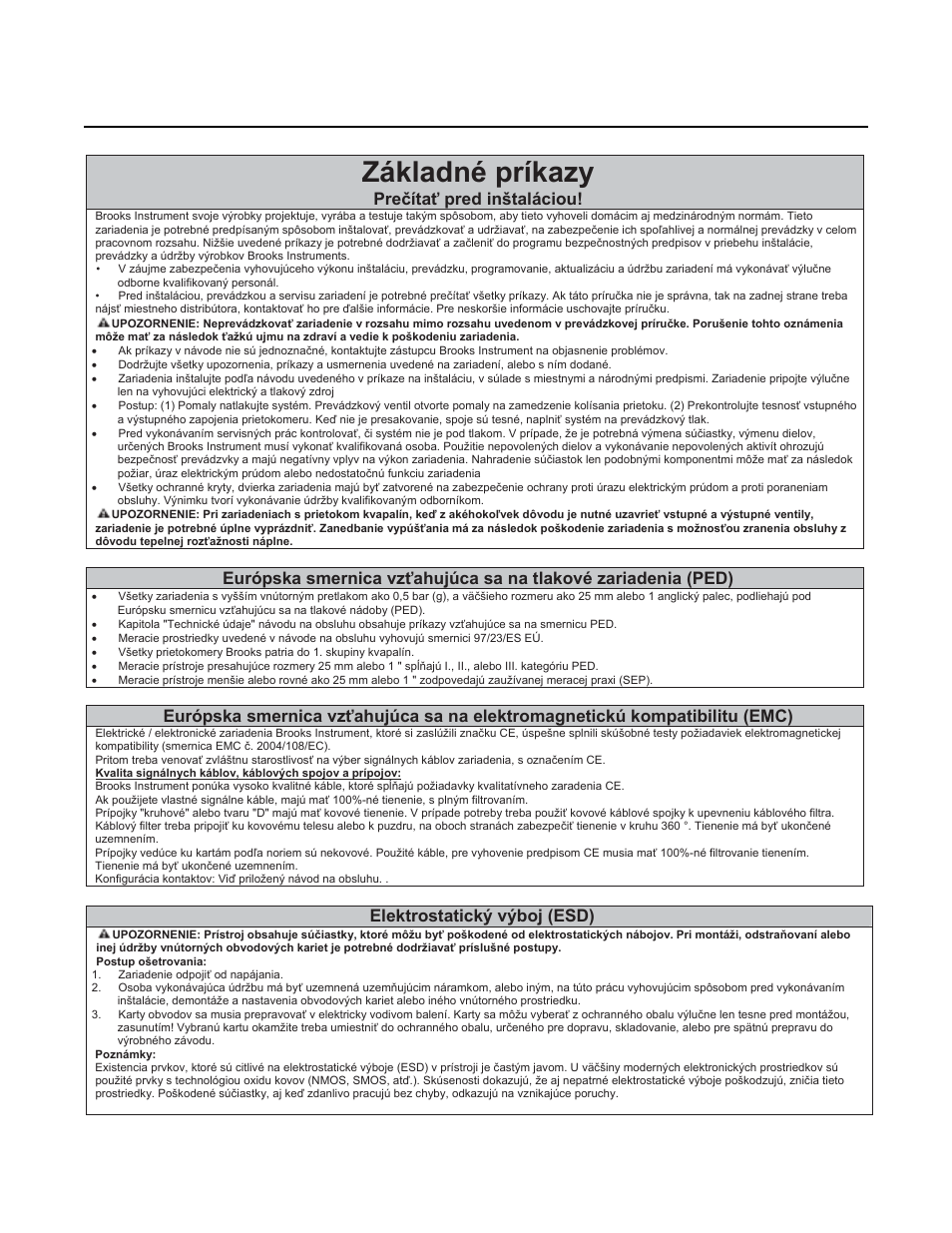 Základné príkazy, Brooks, Ar-mite | Mt3750c, Preþítaģ pred inštaláciou, Elektrostatický výboj (esd) | Brooks Instrument 3750 User Manual | Page 59 / 64