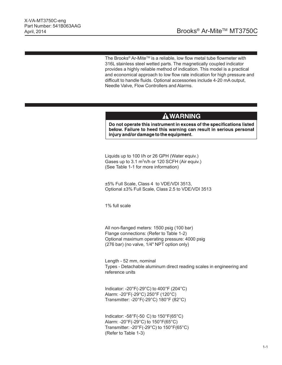 Brooks, Ar-mite, Mt3750c | Brooks Instrument 3750 User Manual | Page 7 / 64