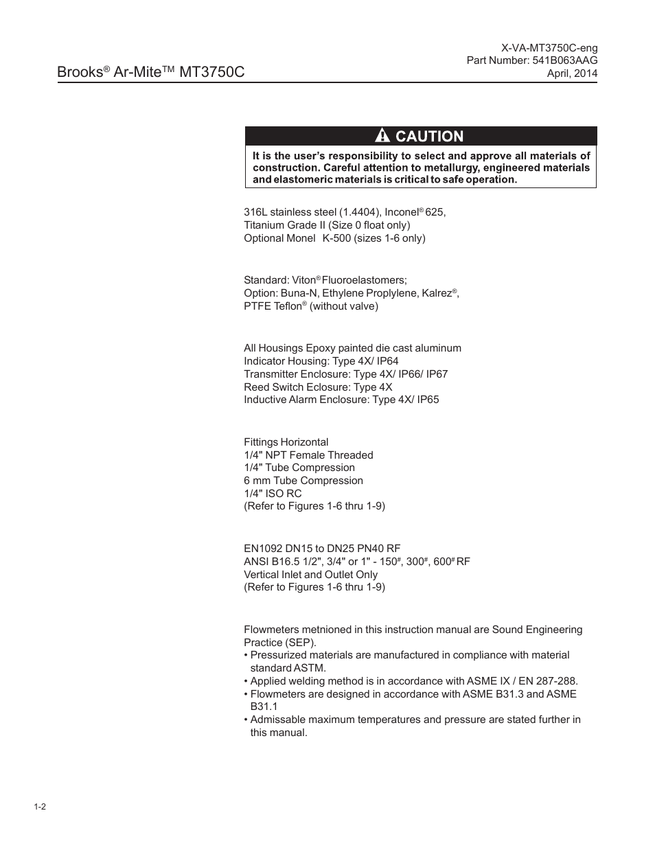 Brooks, Ar-mite, Mt3750c | Brooks Instrument 3750 User Manual | Page 8 / 64