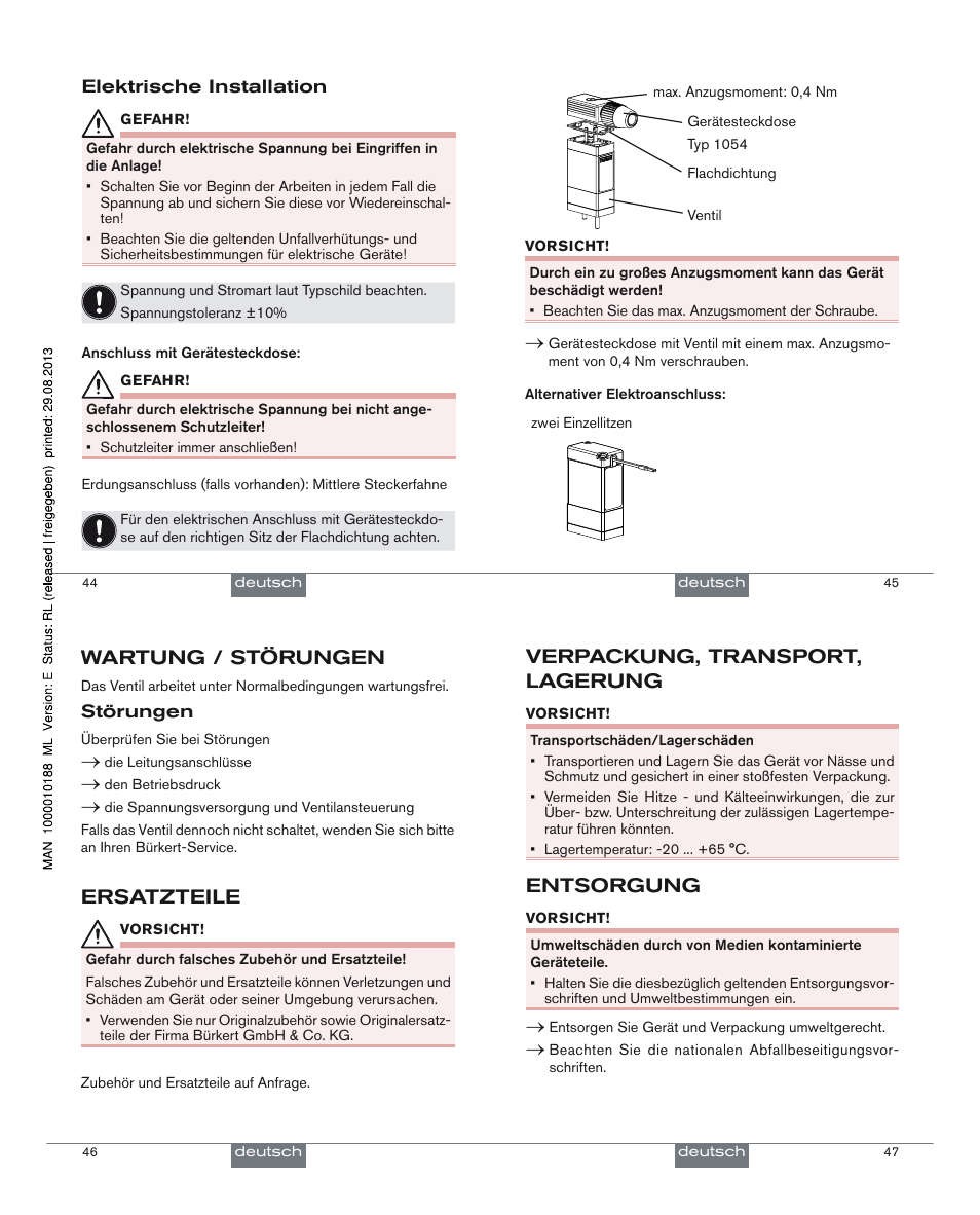 Wartung / störungen, Ersatzteile, Verpackung, transport, lagerung | Entsorgung | Burkert Type 0127 User Manual | Page 12 / 18