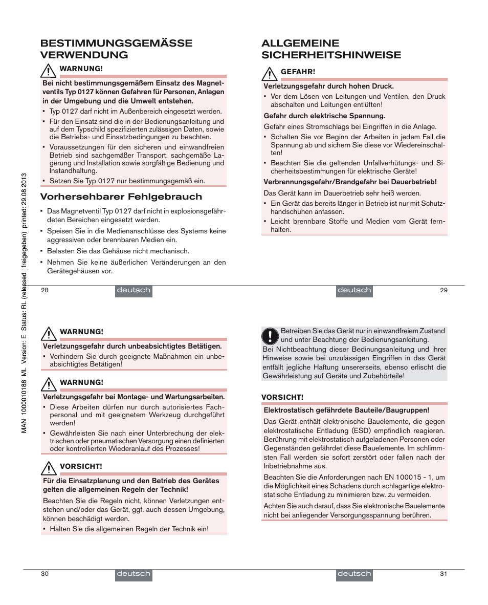 Bestimmungsgemässe verwendung, Allgemeine sicherheitshinweise | Burkert Type 0127 User Manual | Page 8 / 18