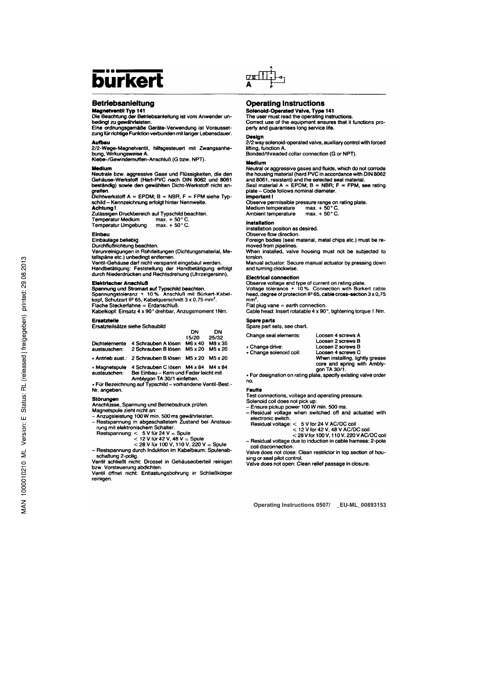 Burkert Type 0141 User Manual | 5 pages