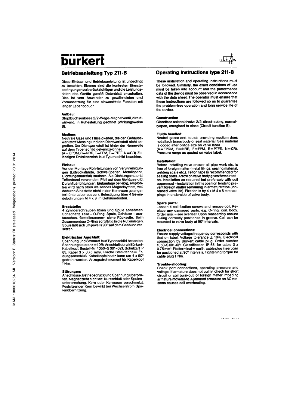 Burkert Type 0211 User Manual | 5 pages