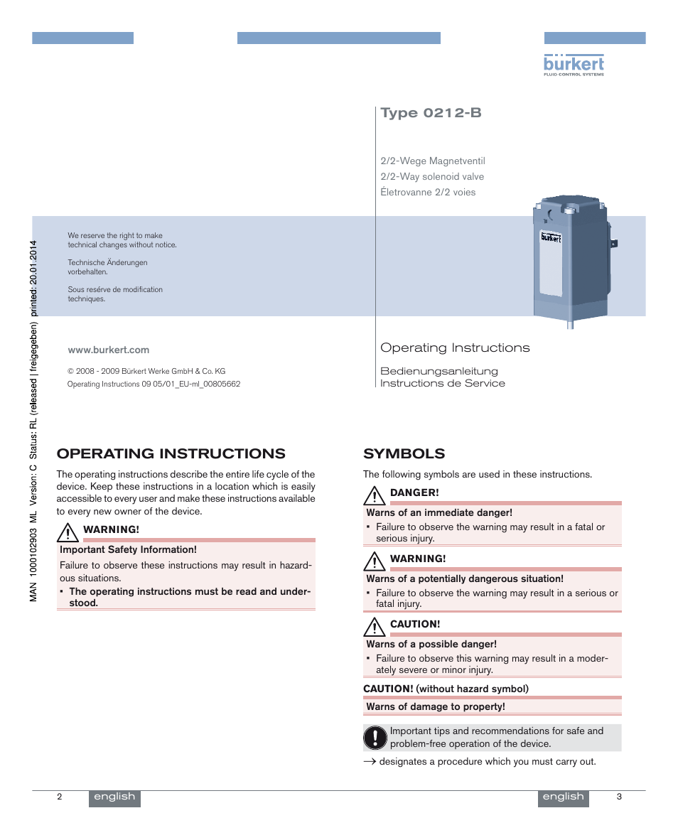 Burkert Type 0212-B User Manual | 18 pages