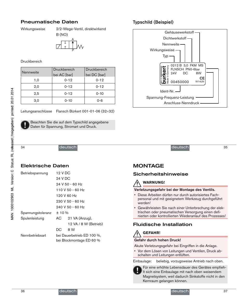 Montage | Burkert Type 0212-B User Manual | Page 10 / 18