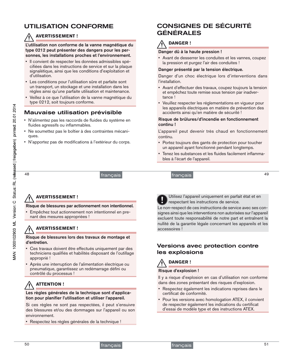 Utilisation conforme, Consignes de sécurité générales | Burkert Type 0212-B User Manual | Page 14 / 18